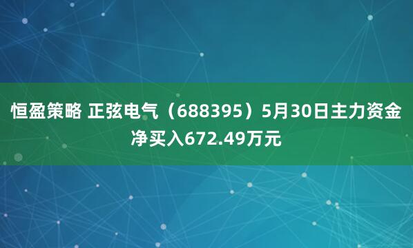恒盈策略 正弦电气（688395）5月30日主力资金净买入672.49万元